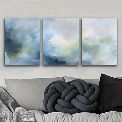 3pcs Watercolor Serene Blue & Green Abstract Metal Print Ready to Hang Art