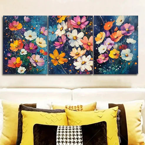 3pcs Oil painting of colorful flowers Wall Art Set Canvas Unframed - High Quality Print 100% Australian Made Wall Canvas - Bella Home Decor