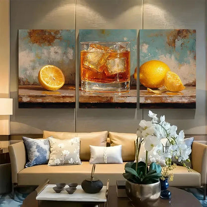 3pcs Sazerac Cocktail with Lemon Peel Metal Print Ready to Hang Art