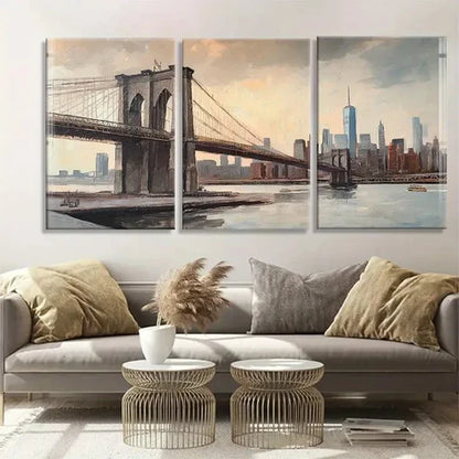 3pcs Skyline And Brooklyn Bridge Perfect Wall Art Canvas Unframed – High Quality Print 100% Australian Made Wall Canvas