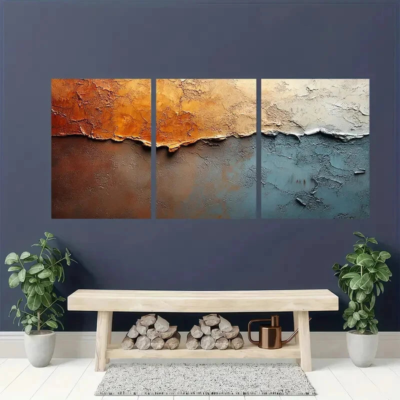 3pcs Brown and White Abstract Texture Acrylic Metal Print Ready to Hang Art