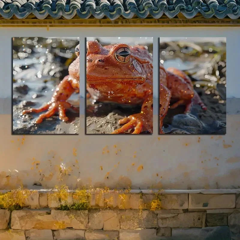 3pcs Frog on the Mud Illustration Metal Print Ready to Hang Art