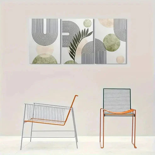 3pcs Geometric Shapes and Leaf Wall Art Set Canvas Unframed - High Quality Print 100% Australian Made Wall Canvas