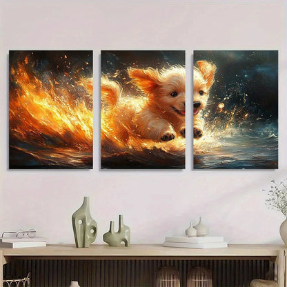 3pcs Painting Animal Series Puppy Metal Print Ready to Hang Art