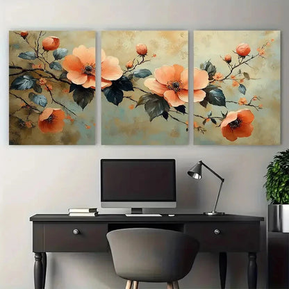 3pcs Elegant Botanical Floral Illustration Metal Print Ready to Hang Art