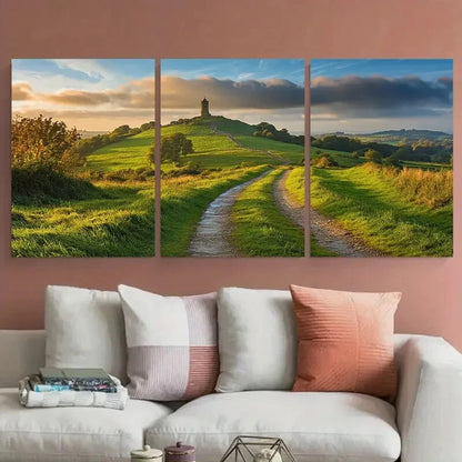 3pcs Somerset Levels Mendip Hills Glastonbury Tor Metal Print Ready to Hang Art