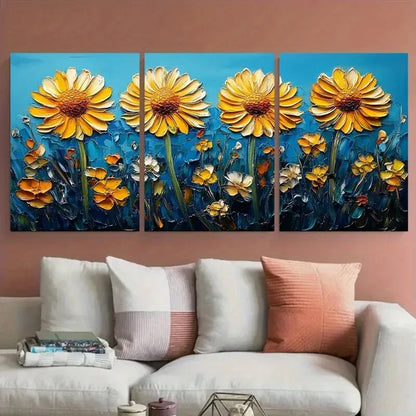 3pcs Vibrant Dandelion Flowers Floral Design Metal Print Ready to Hang Art