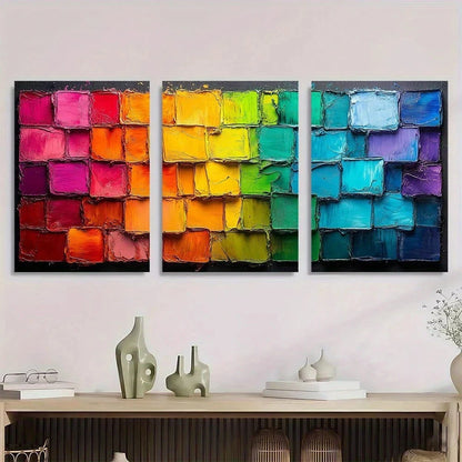 3pcs Abstract Color Grid Vibrant Metal Print Ready to Hang Art