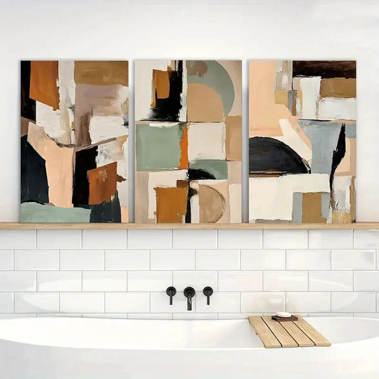 3pcs Painting Abstract Neutral Colorful Wall Art Metal Print Ready to Hang Art