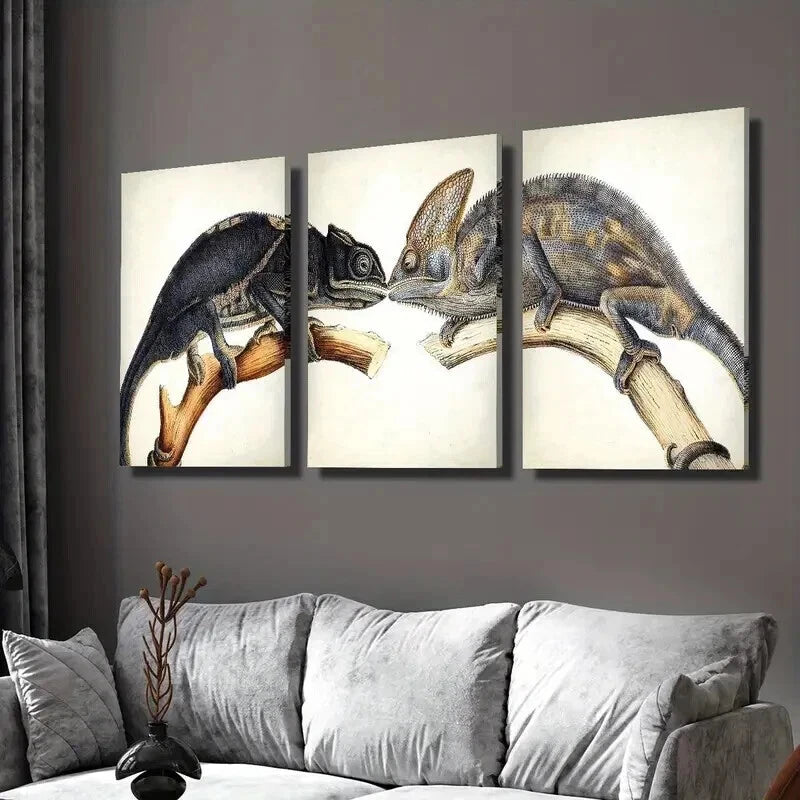 3pcs Featuring a Lizard And a Chameleon Wall Art Set Canvas Framed 40x60cm - High Quality Print 100% Australian Made Wall Canvas Ready to Hang