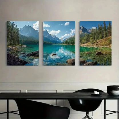 3pcs Canadian Mountain Landscape Paintings Metal Print Ready to Hang Art