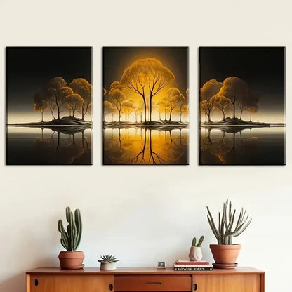 3pcs Featuring Sunset Forest Murals Perfect Wall Art Set Canvas Framed 40x60cm - High Quality Print 100% Australian Made Wall Canvas Ready to Hang