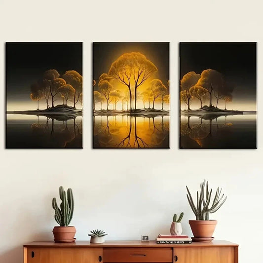 3pcs Featuring Sunset Forest Murals Perfect Wall Art Set Canvas Framed 40x60cm - High Quality Print 100% Australian Made Wall Canvas Ready to Hang