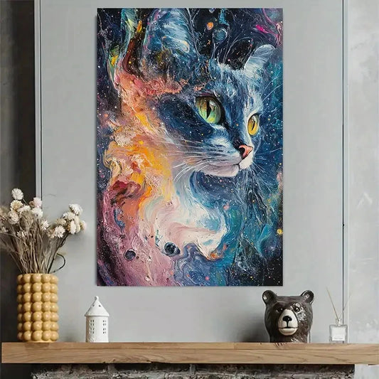 Cosmic Cat Starry Sky Watercolor Abstract Art 40x60cm Metal Print Ready to Hang