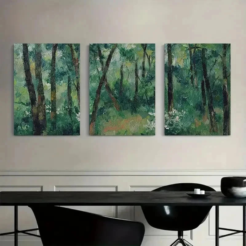3pcs Paul Cézanne-Style Forest Paintings Metal Print Ready to Hang Art