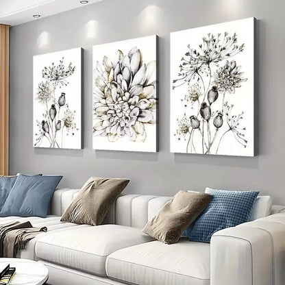 3pcs Boho Chic Dandelion & Dahlia Flower Canvas Framed 40x60cm - High Quality Print 100% Australian Made Wall Canvas Ready to Hang