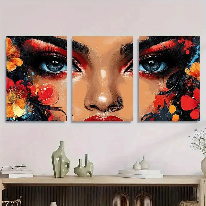 3pcs Tattooed Lady Colourful Oil Painting Metal Print Ready to Hang Art