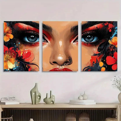 3pcs Tattooed Lady Colourful Oil Painting Metal Print Ready to Hang Art