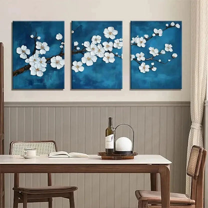 3pcs White Cherry Blossom Elegant Floral Perfect Wall Art Set Canvas Framed 40x60cm - High Quality Print 100% Australian Made Wall Canvas Ready to Hang