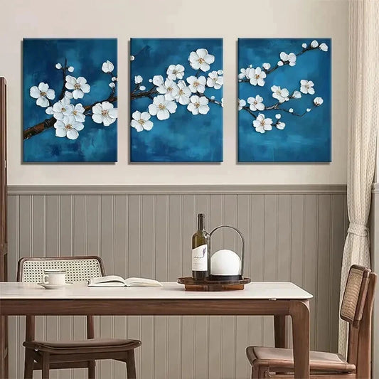 3pcs White Cherry Blossom Elegant Floral Perfect Wall Art Set Canvas Framed 40x60cm - High Quality Print 100% Australian Made Wall Canvas Ready to Hang