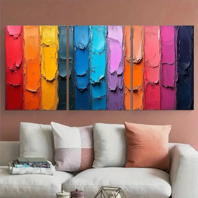 3pcs Textured Brushstroke Vertical Line Design Metal Print Ready to Hang Art