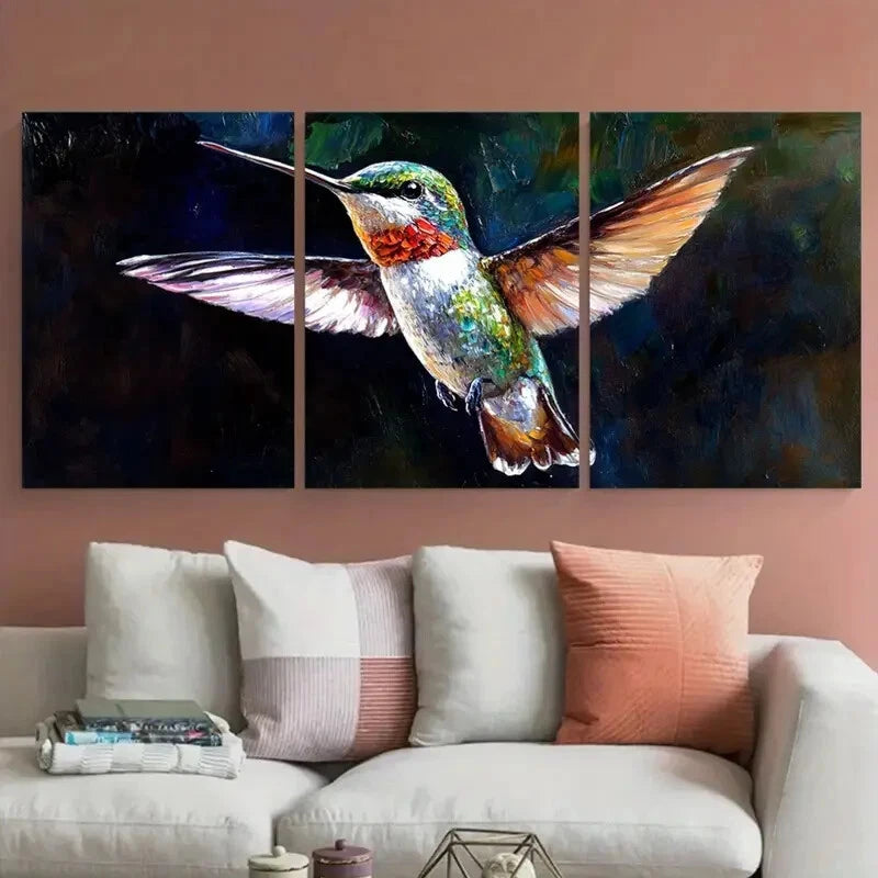 3pcs Hummingbird Showcases in Dark Background Metal Print Ready to Hang Art