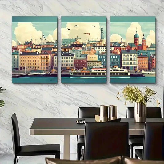 3pcs Featuring Iconic Landmarks & Scenic Metal Print Ready to Hang Art
