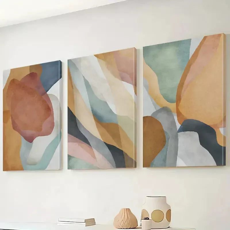 3pcs Brown, Green & Blue Abstract Canvas Framed 40x60cm - High Quality Print 100% Australian Made Wall Canvas Ready to Hang