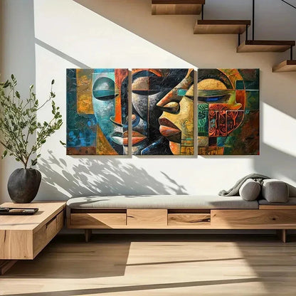 3pcs Abstract Faces Art Geometric Design Metal Print Ready to Hang Art