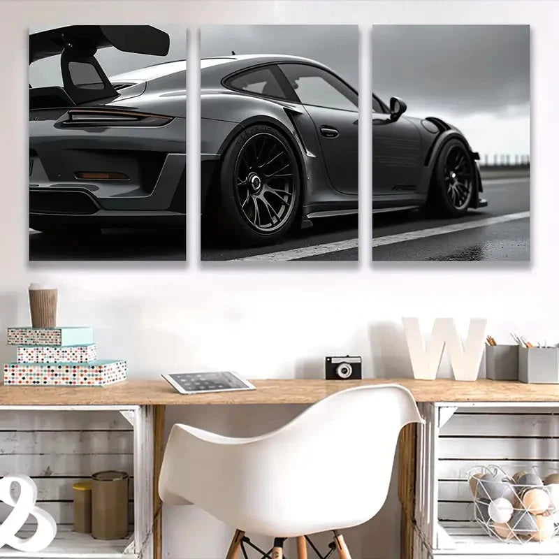3pcs Black & White Sports Car Photography, I Wall Art Set Canvas Framed 40x60cm - High Quality Print 100% Australian Made Wall Canvas Ready to Hang