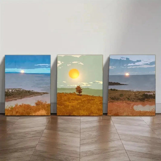 3pcs Abstract Vibrant Sunrise Landscape Metal Print Ready to Hang Art