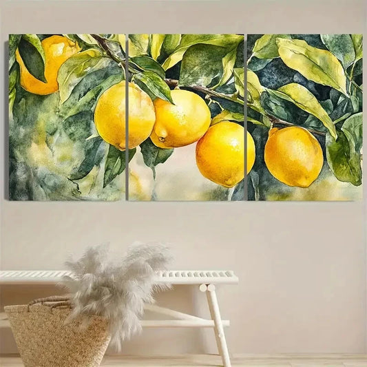 3pcs Lemon Tree Fruits Kitchen Botanical Citrus Metal Print Ready to Hang Art