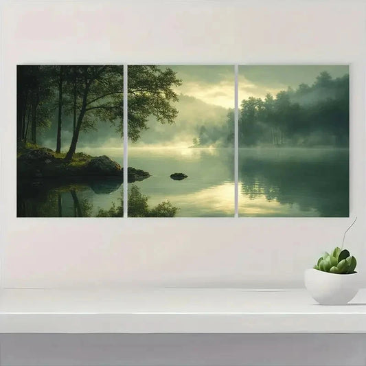 3pcs Ethereal Green Landscape Tranquil Nature Metal Print Ready to Hang Art