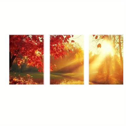 3pcs Vibrant Autumn Forest Abstract Art Prints Metal Print Ready to Hang Art