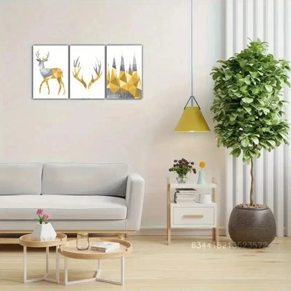 3pcs Geometric Wall Art Yellow And Grey Art Print Metal Print Ready to Hang Art