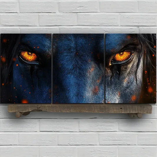 3pcs Angry Horse Stunning Golden Eyes Metal Print Ready to Hang Art