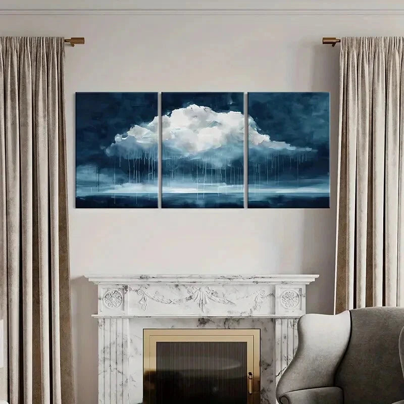 3pcs Abstract Cloudscape Art Rainy Sky Painting Metal Print Ready to Hang Art