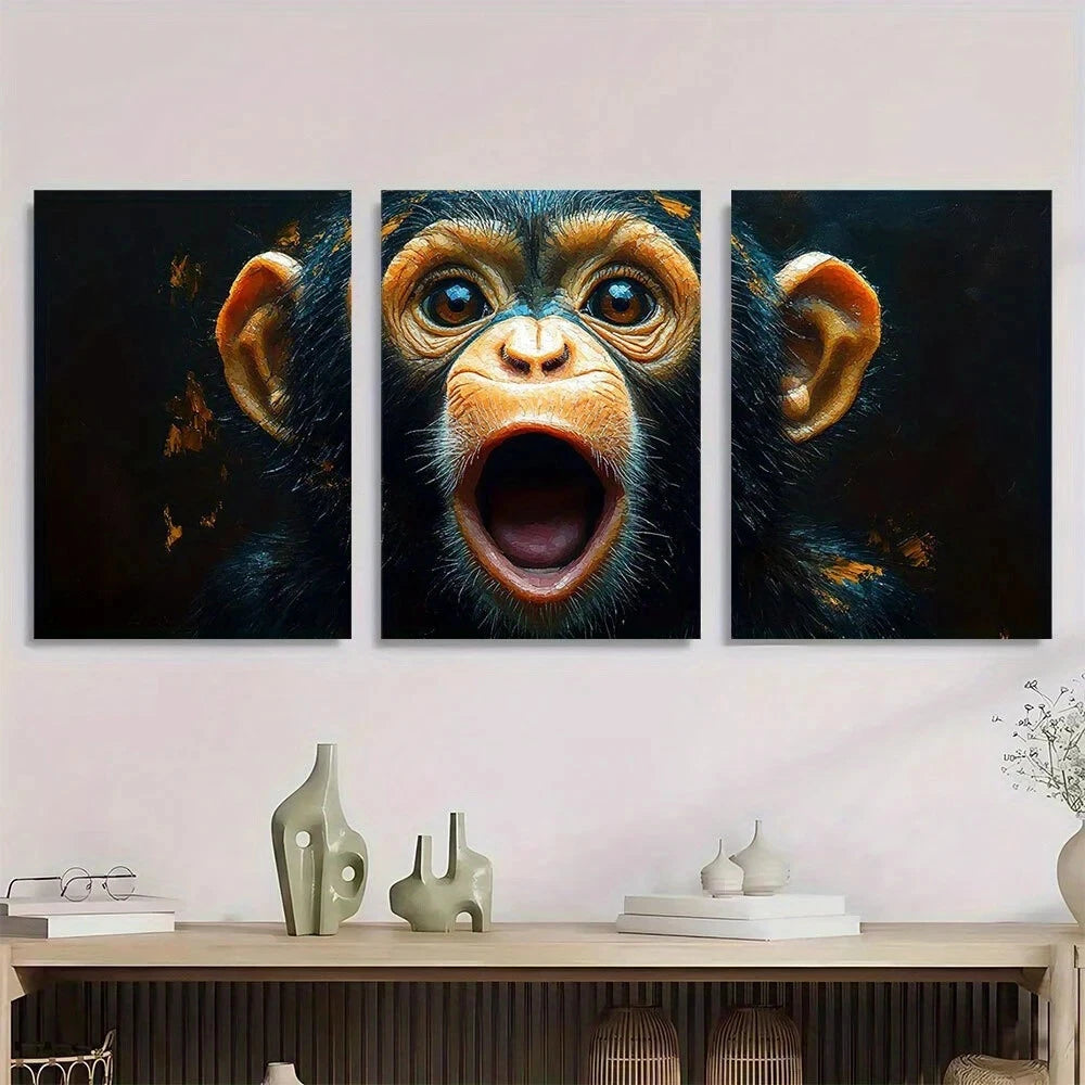 3pcs Funny Monkey Animal Theme Mosaic Metal Print Ready to Hang Art