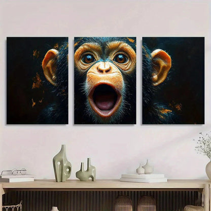 3pcs Funny Monkey Animal Theme Mosaic Metal Print Ready to Hang Art