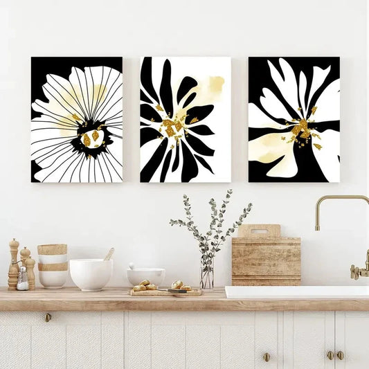 3pcs Black and Golden Modern Botanical Metal Print Ready to Hang Art