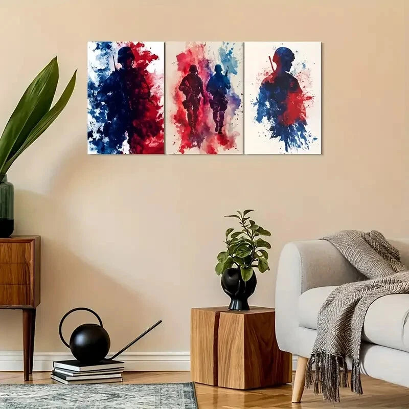 3pcs Vintage-Inspired Red, White & Blue Metal Print Ready to Hang Art