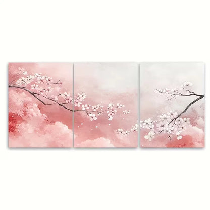 3pcs Serene Sakura Blossom Abstract Watercolor Metal Print Ready to Hang Art