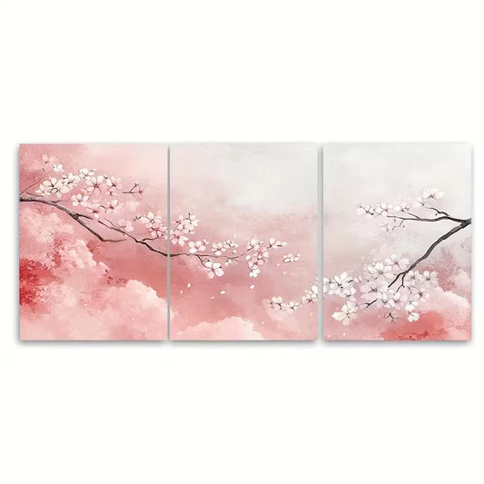 3pcs Serene Sakura Blossom Abstract Watercolor Metal Print Ready to Hang Art