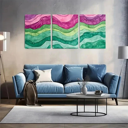 3pcs Summer Rice Paddy Ripples Watercolor Wall Art Set Canvas Framed 40x60cm - High Quality Print 100% Australian Made Wall Canvas Ready to Hang