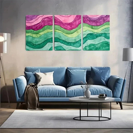 3pcs Summer Rice Paddy Ripples Watercolor Wall Art Set Canvas Framed 40x60cm - High Quality Print 100% Australian Made Wall Canvas Ready to Hang