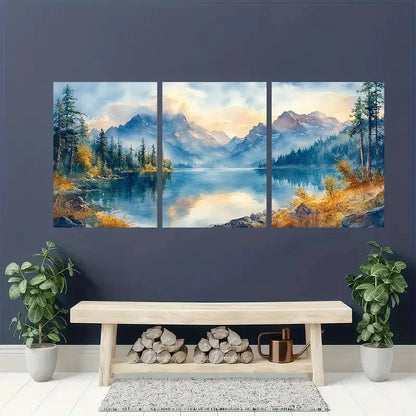 3pcs Columbia River Watercolor Landscape Scenery Metal Print Ready to Hang Art