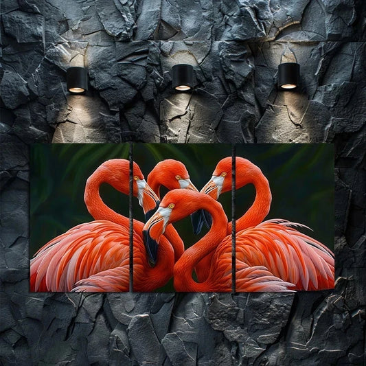 3pcs Oil Painting Flamingos Metal Print Ready to Hang Art