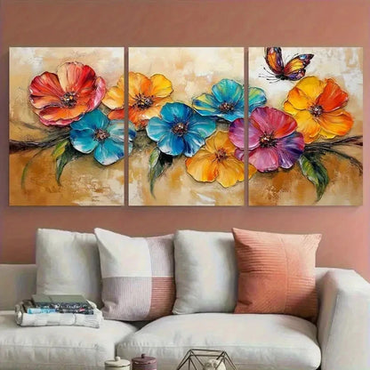 3pcs Elegant Impressionist Colorful Blossom Flower Metal Print Ready to Hang Art