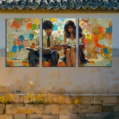 3pcs Modern Abstract Couple Reading Illustration Metal Print Ready to Hang Art