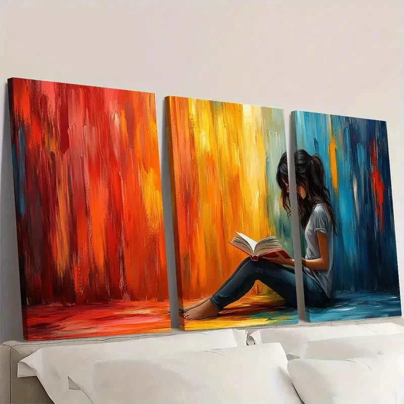 3pcs Vibrant Abstract Decor for Book Lovers S Wall Art Set Canvas Framed 40x60cm - High Quality Print 100% Australian Made Wall Canvas Ready to Hang